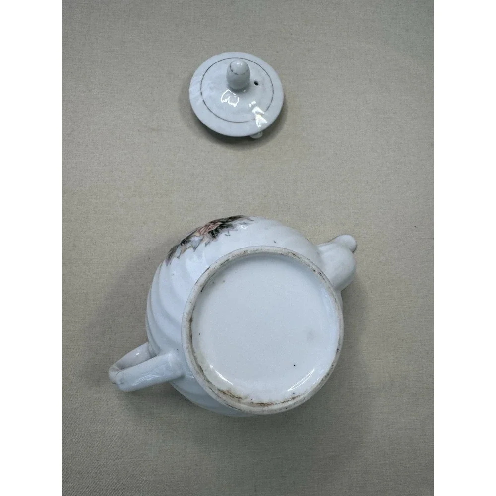 Vintage Floral Teapot‎ White Ceramic Pink Roses Gold Trim Cottagecore Shabby